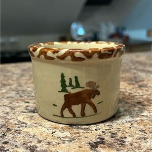 Vintage Alpine Pottery Roseville Ohio 1998 Stoneware Moose-Themed 2” Low Crock